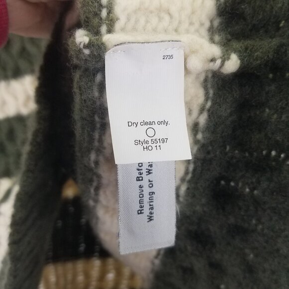 J Crew Chunky Cable Knit Sweater Women's S Merino Wool Green White Striped - Picture 10 of 14